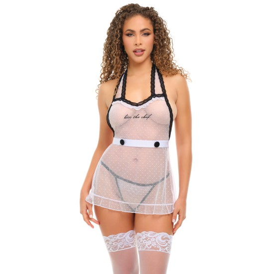 Oh La La Cheri - Kiss The Chef Apron - L/XL - Black/White