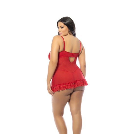 Oh La La Cheri - Valentine Babydoll Plus - 3X/4X - Red
