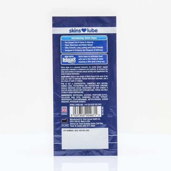 Skins Aqua Water Based Lubricant - 5ml Foil Skins Aqua Water Based Lubricant - 5ml Foil